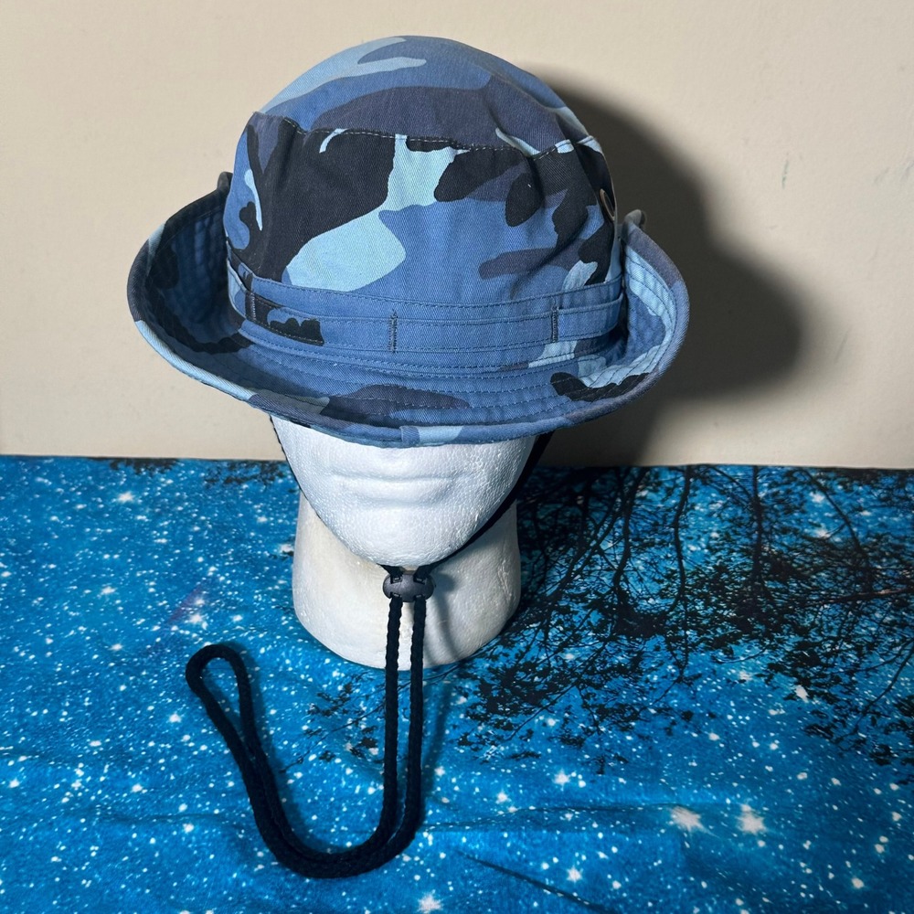 Mirmaru Blue Camo Boonie Hat Mens L/XL Tactical Fishing Sun Bucket Hat Snaps